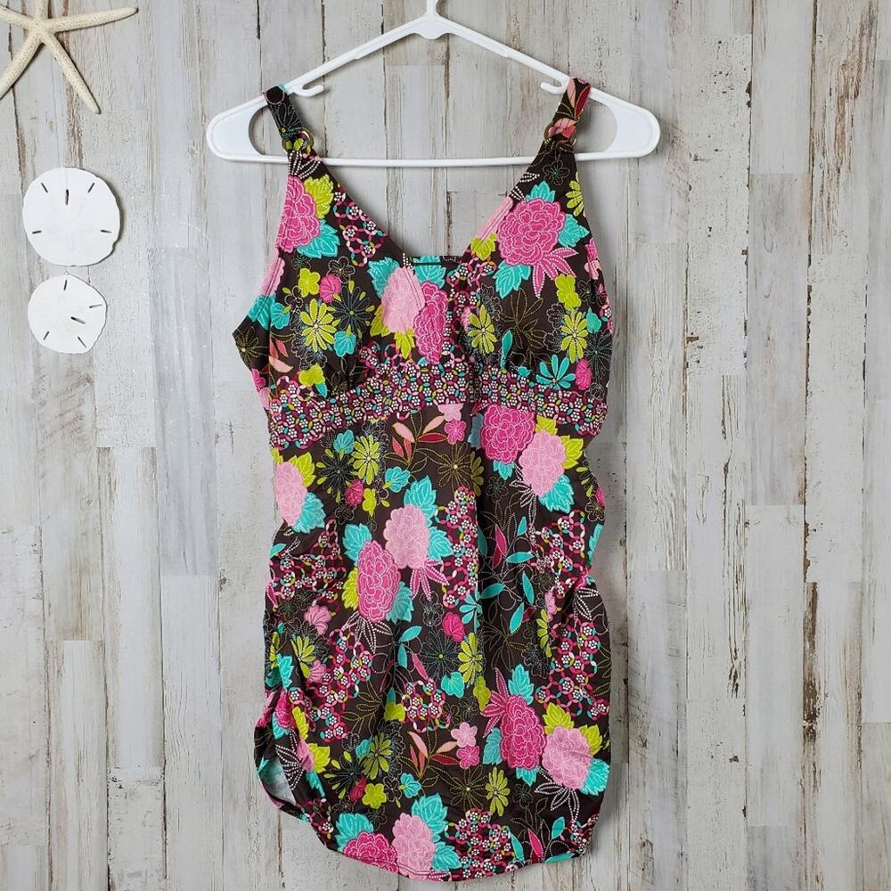 Motherhood Maternity Floral Swimsuit Top Size Large Women Pink Brown